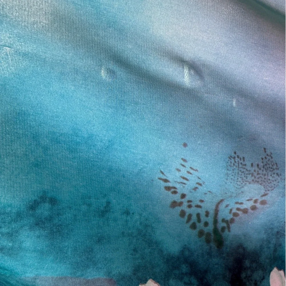 100% Silk Oversized Floral Scarf Wrap 62x28 Reversible Vibrant Botanical
